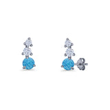 Three Stone Lab Created Opal 8.2mm Tapered CZ Stud Earring 925 Sterling Silver