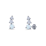Three Stone Lab Created Opal 8.2mm Tapered CZ Stud Earring 925 Sterling Silver