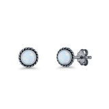 Round Twisted Rope Stud Earring Lab Created Opal 925 Sterling Silver