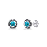 Round 8mm Lab Created Opal Twisted Rope Stud Earring 925 Sterling Silver