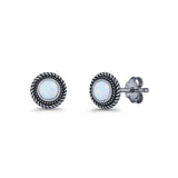 Round 8mm Lab Created Opal Twisted Rope Stud Earring 925 Sterling Silver