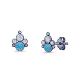 Paw Print Stud Earring Lab Created Opal & Cubic Zirconia 925 Sterling Silver