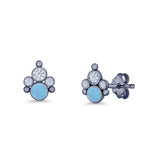 Paw Print Stud Earring Lab Created Opal & Cubic Zirconia 925 Sterling Silver