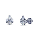 Paw Print Stud Earring Lab Created Opal & Cubic Zirconia 925 Sterling Silver