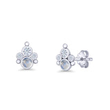 Paw Print Stud Earring Lab Created Opal & Cubic Zirconia 925 Sterling Silver