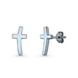 Cross Stud Earring Lab Created White Opal 925 Sterling Silver