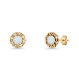 Sunflower Stud Earring 8.8mm Lab Created Opal Oxidized 925 Sterling Silver