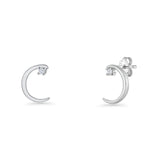 Vintage Style 10mm Crescent Moon Stud Earrings Cubic Zirconia 925 Sterling Silver