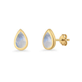 Pear Teardrop 9.3mm Solitaire Created Opal Earring 925 Sterling Silver
