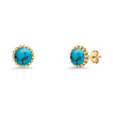 Round 7.3mm Stud Earring Lab Created Opal Oxidized 925 Sterling Silver