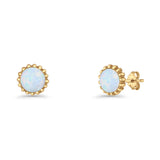 Round 7.3mm Stud Earring Lab Created Opal Oxidized 925 Sterling Silver