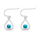 Pear 15.2mm Fishhook Earring Oxidized Round Lab Created Opal 925 Sterling Silver