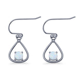 Pear 15.2mm Fishhook Earring Oxidized Round Lab Created Opal 925 Sterling Silver