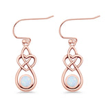 Round 19.7mm Lab Created Opal Celtic Knot Heart Fishhook Earring 925 Sterling Silver