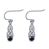 Round Lab Created Opal Trinity Dangle Fishhook Earring 925 Sterling Silver