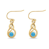 Round 21.5mm Twisted Loop Drop Fishhook Earring Oxidized Lab Created Opal 925 Sterling Silver