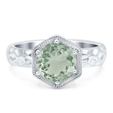 Art Deco Round Natural Stone Solitaire Ring