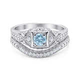 Two Piece Round Natural Aquamarine Filigree Ring 925 Sterling Silver