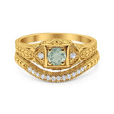 Two Piece Round Natural Stone Bridal Ring
