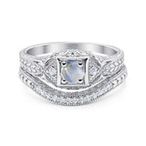 Two Piece Round Natural Stone Bridal Ring