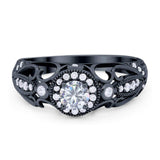 Art Deco Round Natural Stone Filigree Ring