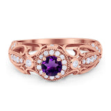 Art Deco Round Natural Stone Filigree Ring