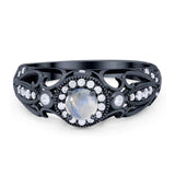 Art Deco Round Natural Stone Filigree Ring