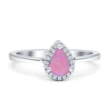 Pear Teardrop Halo Cubic Zirconia Solitaire Ring 925 Sterling Silver