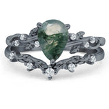Two Piece Pear Natural Stone Chevron Ring