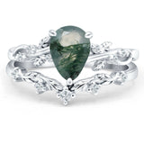Two Piece Pear Natural Stone Chevron Ring