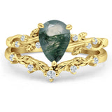Two Piece Pear Natural Stone Chevron Ring