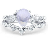 Two Piece Pear Natural Stone Chevron Ring
