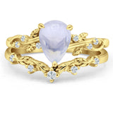 Two Piece Pear Natural Stone Chevron Ring