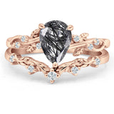 Two Piece Pear Natural Stone Chevron Ring
