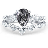 Two Piece Pear Natural Stone Chevron Ring