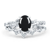 Two Piece Oval Natural Stone Chevron Rings