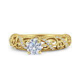 Art Deco Round Natural Stone Filigree Ring
