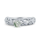 Art Deco Round Natural Stone Filigree Ring