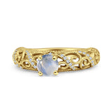 Art Deco Round Natural Stone Filigree Ring