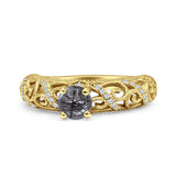 Art Deco Round Natural Stone Filigree Ring