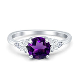 Art Deco Round Natural Amethyst Floral Ring 925 Sterling Silver