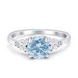 Art Deco Round Natural Aquamarine Floral Ring 925 Sterling Silver