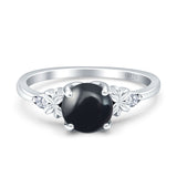 Art Deco Round Natural Black Onyx Floral Ring 925 Sterling Silver