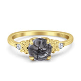 Art Deco Round Natural Stone Floral Ring