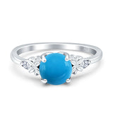 Art Deco Round Genuine Natural Arizona Sleeping Beauty Turquoise Floral Ring 925 Sterling Silver