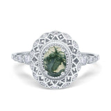 Art Deco Oval Natural Stone Beaded Ring