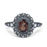 Art Deco Oval Natural Stone Beaded Ring