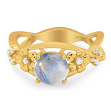 Art Deco Round Natural Stone Flower Ring