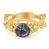 Art Deco Round Natural Stone Flower Ring