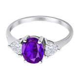Three Stone Oval Natural Amethyst Promise Ring 925 Sterling Silver